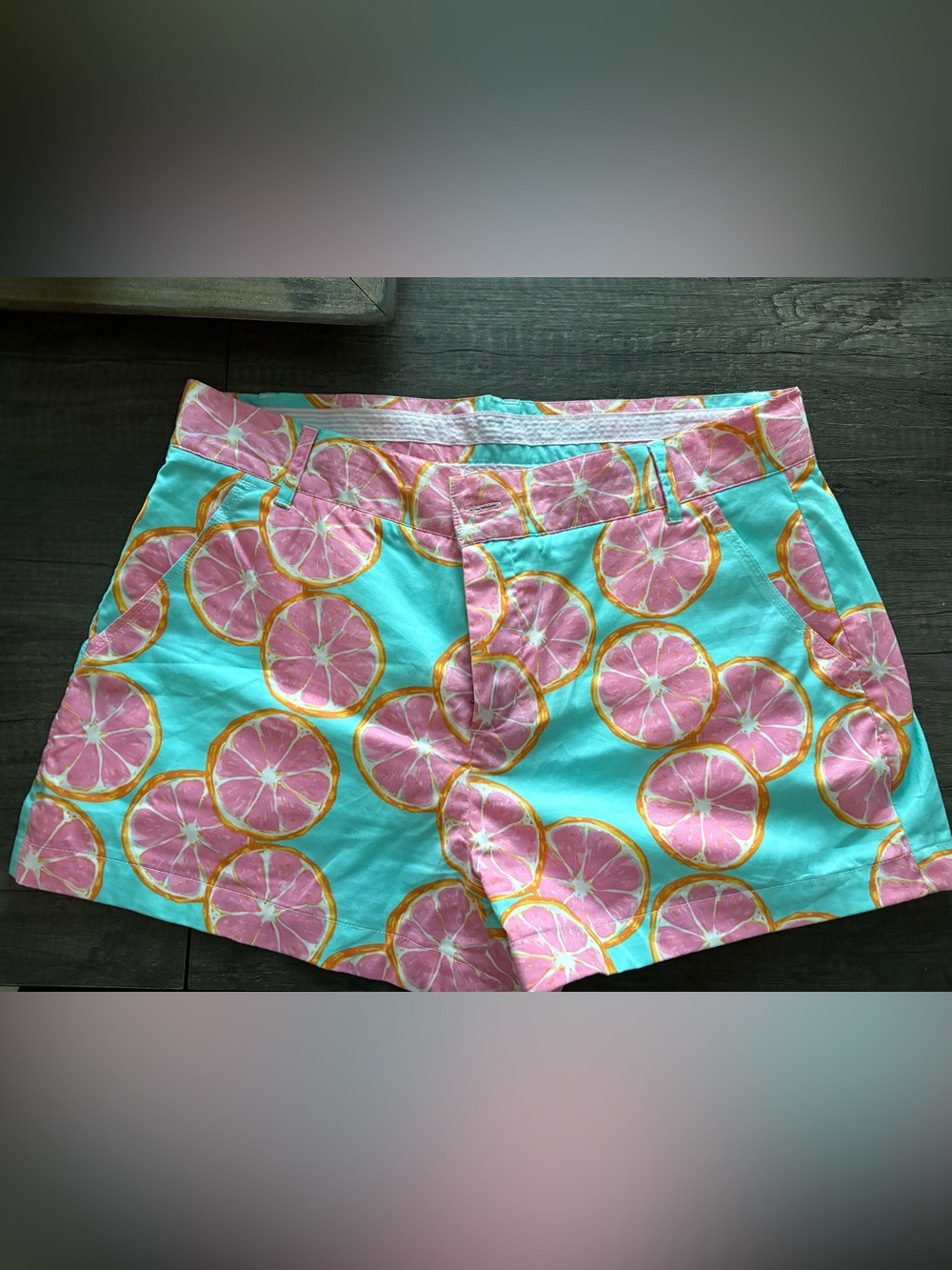 Lauren James Aqua and Pink Citrus-Trim Shorts